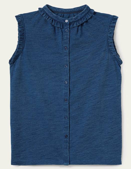 Boden vêtements indigo moyen femmes chemise sans manches à volants Daphné LB2X2402