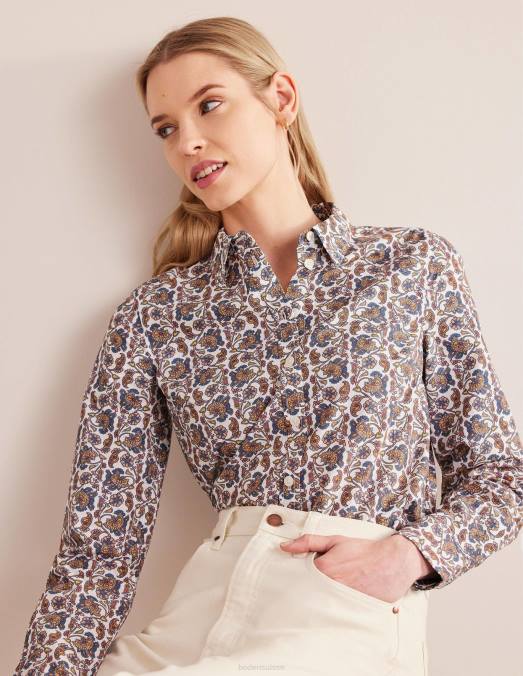 Boden vêtements ivoire et bloc cachemire femmes chemise droite en coton LB2X1365