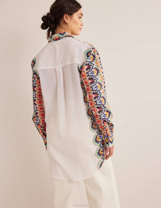 Boden vêtements ivoire et fleurette femmes chemise longue de vacances LB2X1496