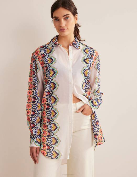 Boden vêtements ivoire et fleurette femmes chemise longue de vacances LB2X1496