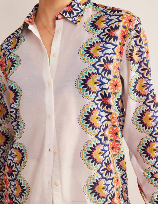 Boden vêtements ivoire et fleurette femmes chemise longue de vacances LB2X1496