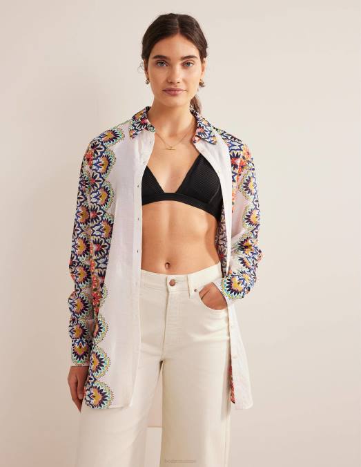 Boden vêtements ivoire et fleurette femmes chemise longue de vacances LB2X1496