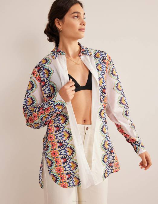 Boden vêtements ivoire et fleurette femmes chemise longue de vacances LB2X1496