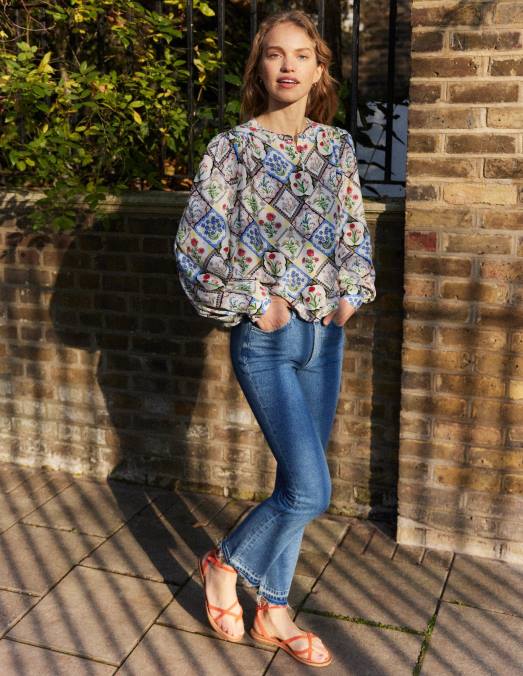 Boden vêtements ivoire et jacinthe sauvage femmes chemise à imprimé placé LB2X1087