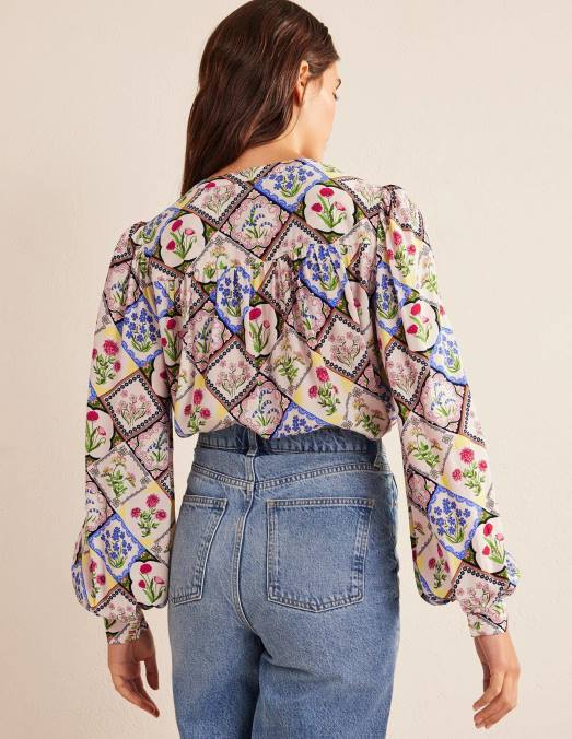 Boden vêtements ivoire et jacinthe sauvage femmes chemise à imprimé placé LB2X1087