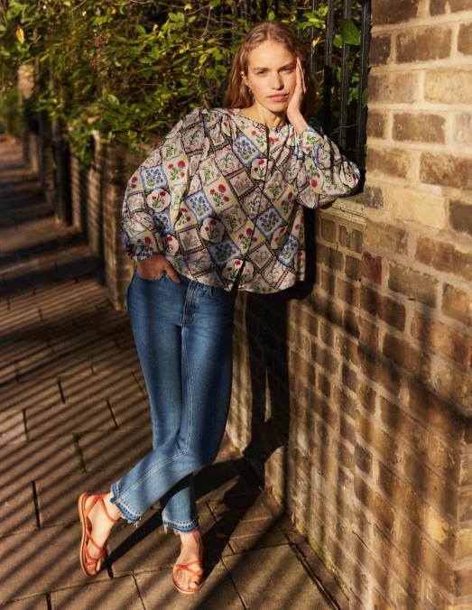 Boden vêtements ivoire et jacinthe sauvage femmes chemise à imprimé placé LB2X1087