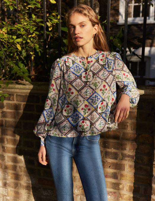 Boden vêtements ivoire et jacinthe sauvage femmes chemise à imprimé placé LB2X1087