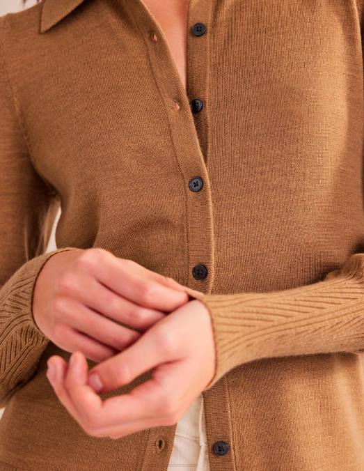 Boden vêtements mélange de chameau femmes chemise à revers en laine mérinos LB2X1440