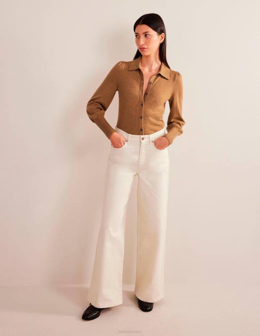 Boden vêtements mélange de chameau femmes chemise à revers en laine mérinos LB2X1440