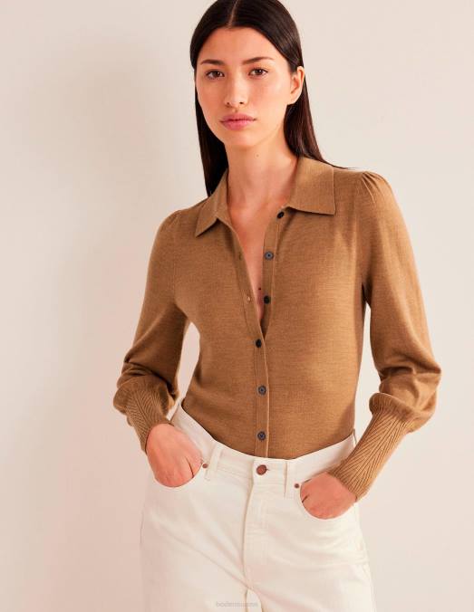 Boden vêtements mélange de chameau femmes chemise à revers en laine mérinos LB2X1440