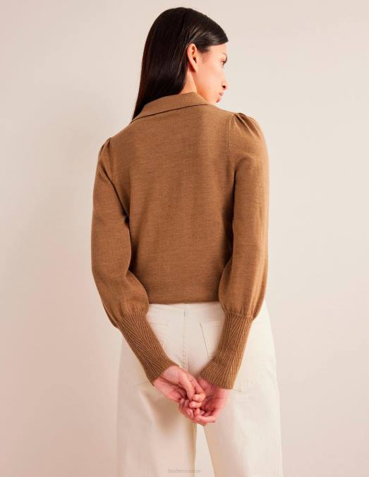 Boden vêtements mélange de chameau femmes chemise à revers en laine mérinos LB2X1440