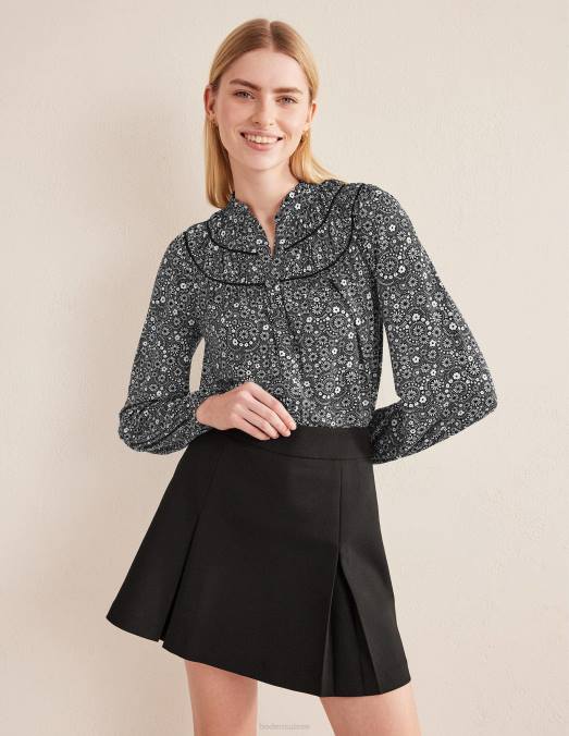 Boden vêtements marguerite noire et à pois femmes chemise en jersey à empiècement froncé LB2X1802