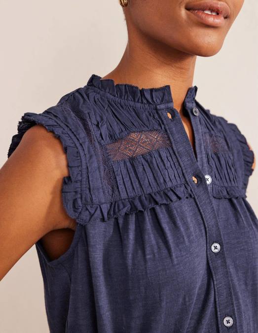 Boden vêtements marine femmes chemise en jersey à détail d'empiècement LB2X1449