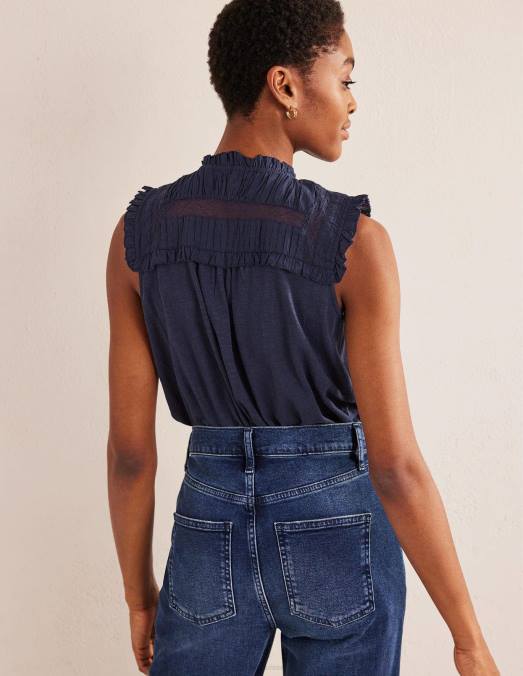 Boden vêtements marine femmes chemise en jersey à détail d'empiècement LB2X1449