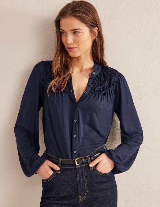 Boden vêtements marine femmes chemise en jersey à empiècement froncé LB2X2578