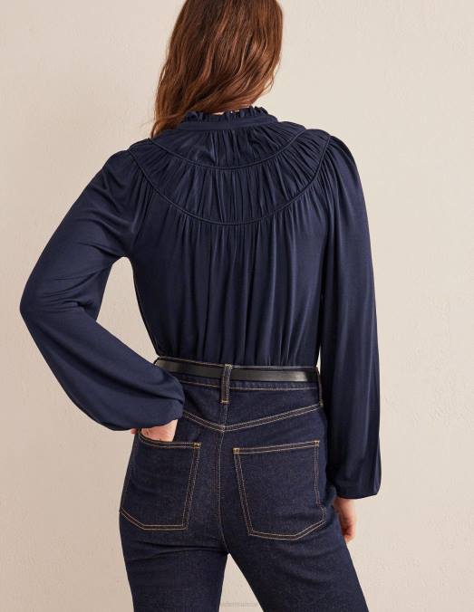 Boden vêtements marine femmes chemise en jersey à empiècement froncé LB2X2578