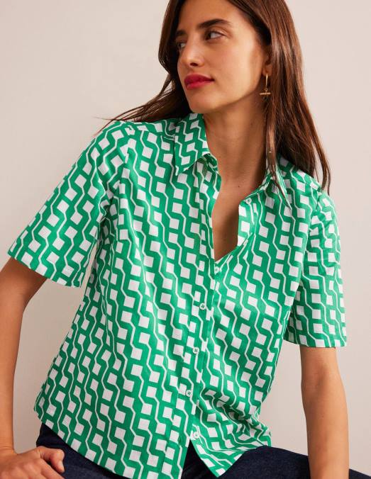 Boden vêtements émeraude brillante et géo cube femmes chemise en coton à manches courtes LB2X315