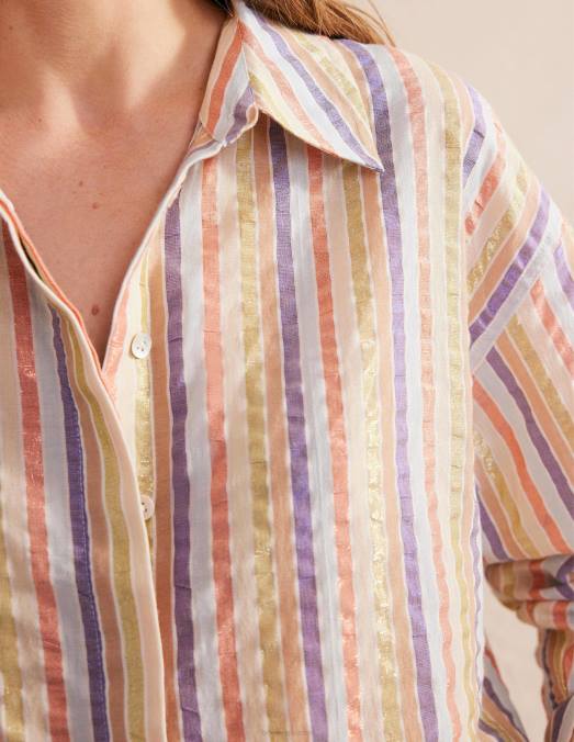 Boden vêtements multirayures métallisées femmes chemise oversize en coton LB2X1046