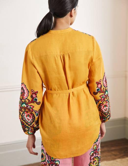 Boden vêtements nid d'abeille et fleurs décoratives femmes chemise en lin rosie LB2X2400