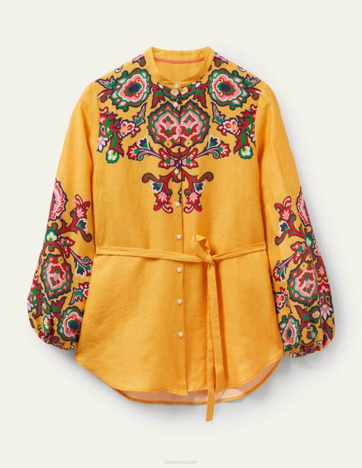 Boden vêtements nid d'abeille et fleurs décoratives femmes chemise en lin rosie LB2X2400