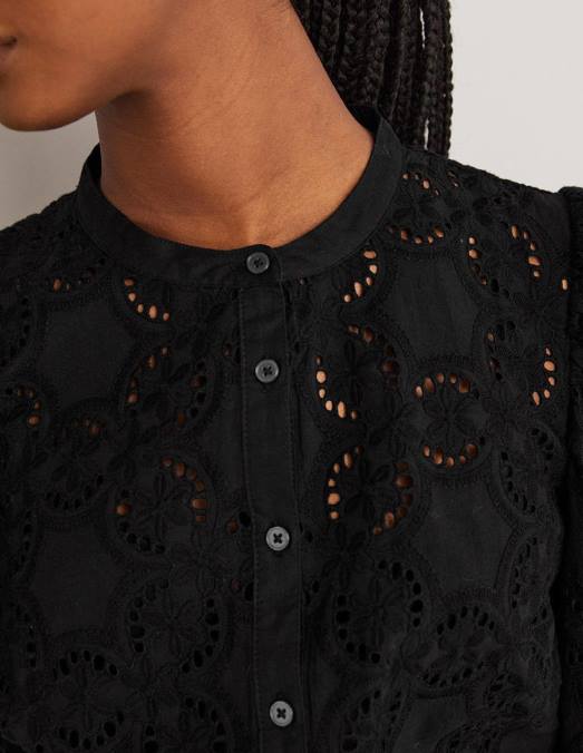 Boden vêtements noir femmes blouse brodée à manches en mouton LB2X2040