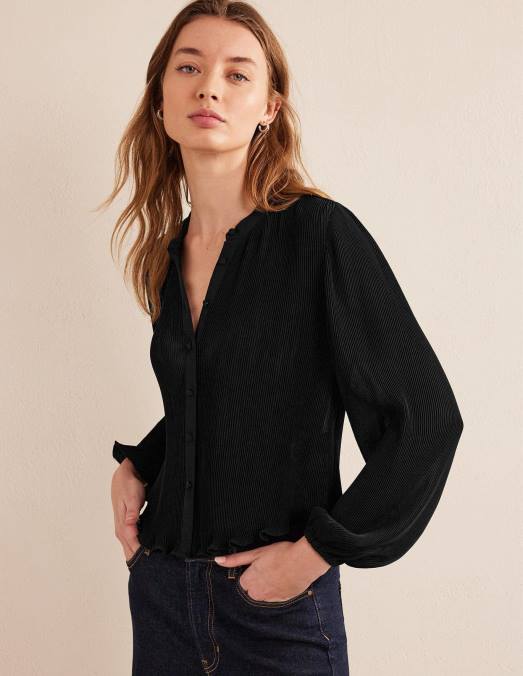 Boden vêtements noir femmes blouse plissée LB2X1389