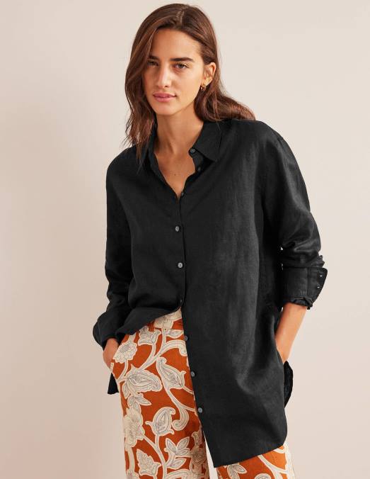 Boden vêtements noir femmes chemise décontractée en lin LB2X2093