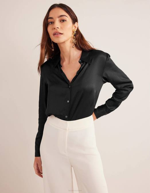 Boden vêtements noir femmes chemise décontractée en satin LB2X1300