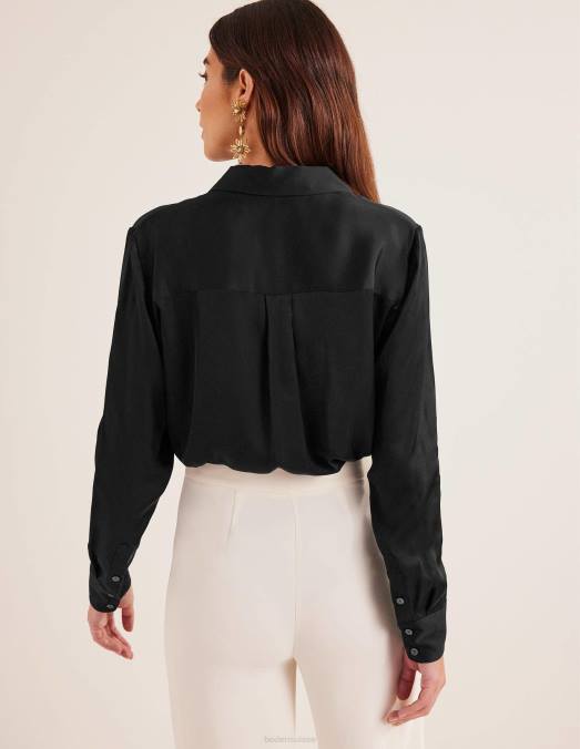 Boden vêtements noir femmes chemise décontractée en satin LB2X1300
