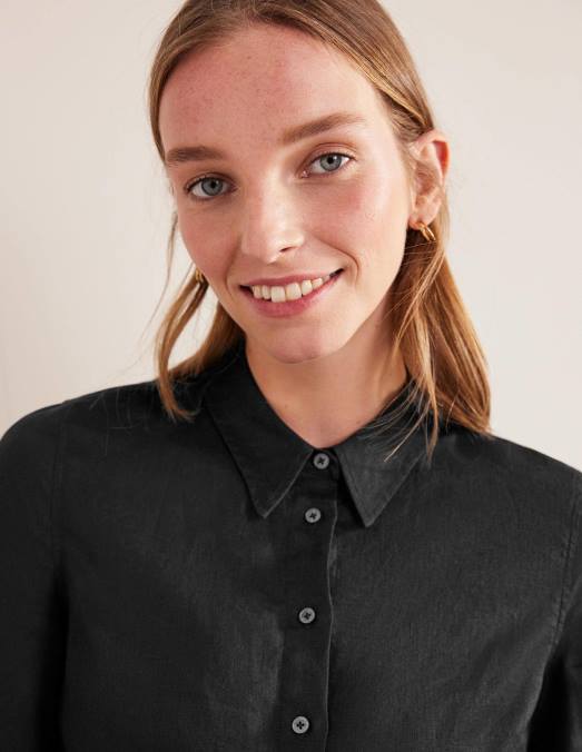 Boden vêtements noir femmes chemise en lin à manches courtes LB2X2510