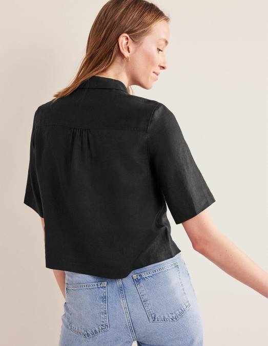 Boden vêtements noir femmes chemise en lin à manches courtes LB2X2510