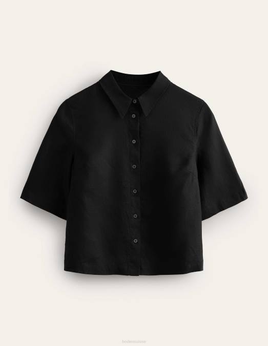 Boden vêtements noir femmes chemise en lin à manches courtes LB2X2510