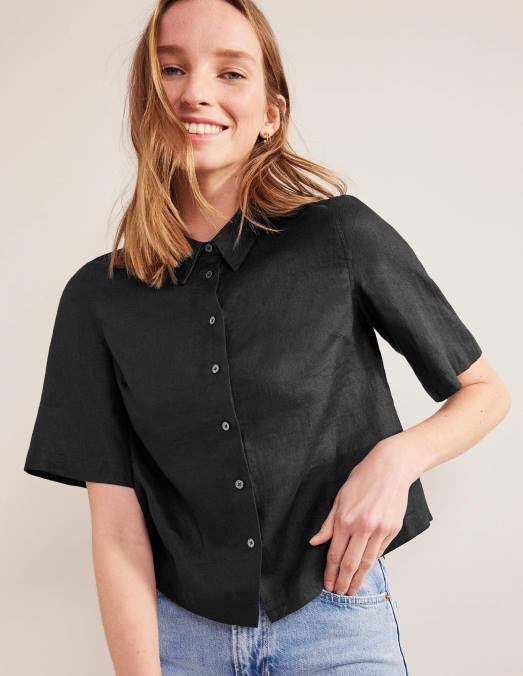 Boden vêtements noir femmes chemise en lin à manches courtes LB2X2510