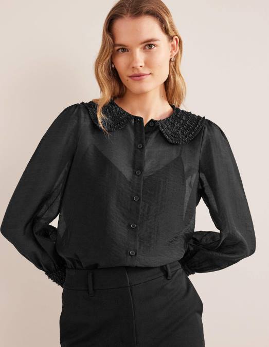 Boden vêtements noir femmes chemise en organza à volants LB2X1077