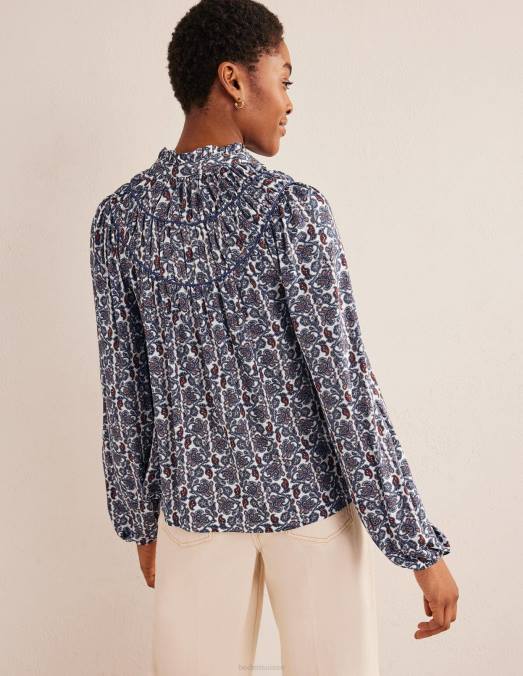 Boden vêtements ombre nocturne et bloc cachemire femmes chemise en jersey à empiècement froncé LB2X1392