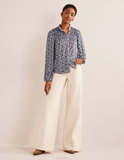 Boden vêtements ombre nocturne et bloc cachemire femmes chemise en jersey à empiècement froncé LB2X1392