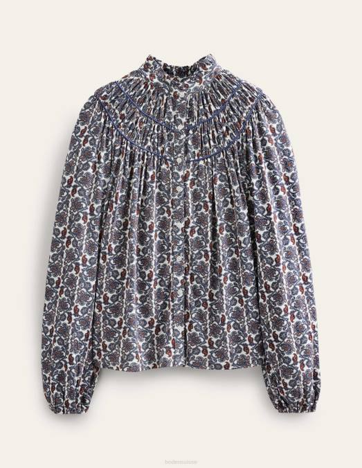 Boden vêtements ombre nocturne et bloc cachemire femmes chemise en jersey à empiècement froncé LB2X1392