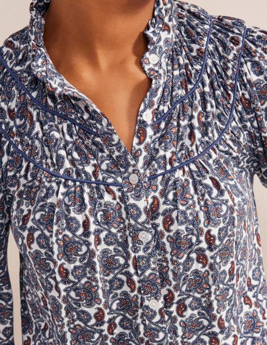 Boden vêtements ombre nocturne et bloc cachemire femmes chemise en jersey à empiècement froncé LB2X1392