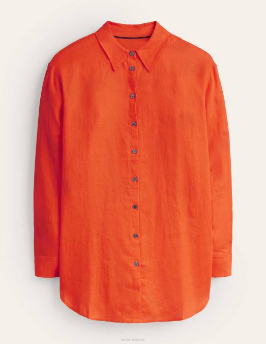 Boden vêtements orange femmes chemise décontractée en lin LB2X1250
