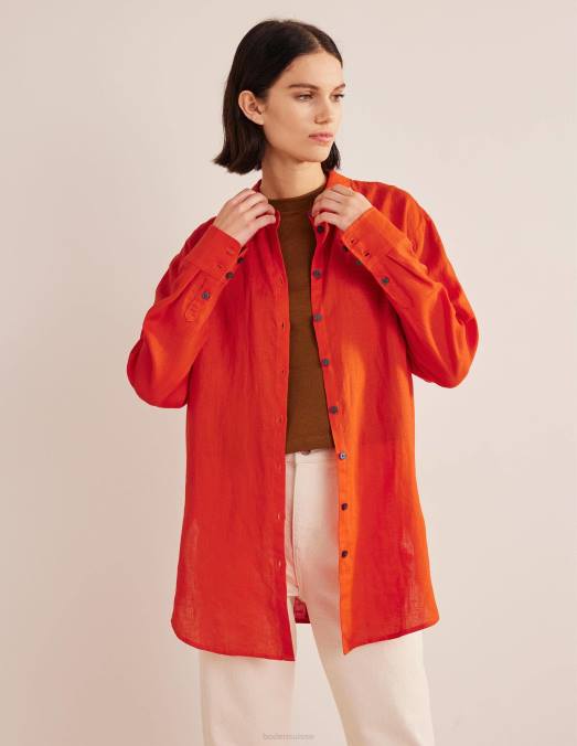 Boden vêtements orange femmes chemise décontractée en lin LB2X1250