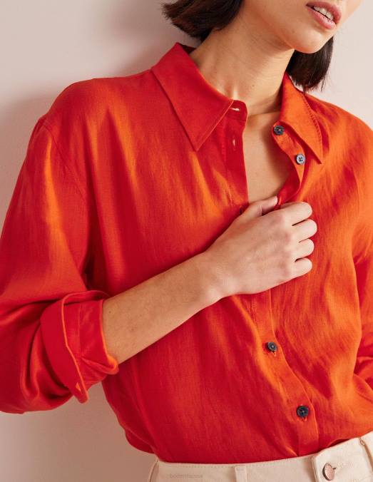Boden vêtements orange femmes chemise décontractée en lin LB2X1250