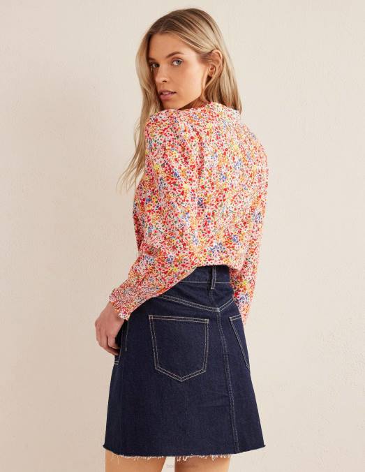 Boden vêtements pétale de tournesol et de gardénia femmes chemise à poignets smockés LB2X1957