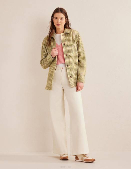 Boden vêtements pied de poule rose et vert femmes surchemise texturée décontractée LB2X1606