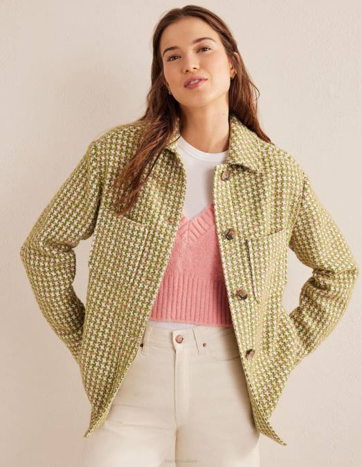 Boden vêtements pied de poule rose et vert femmes surchemise texturée décontractée LB2X1606