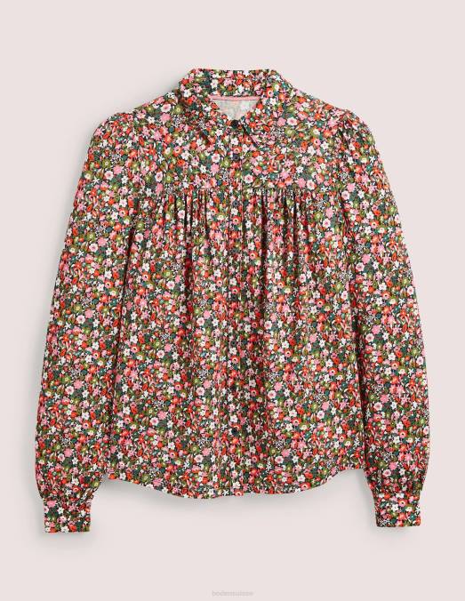 Boden vêtements prairie multi-fleurs femmes chemise à détails froncés LB2X2395