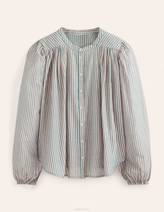 Boden vêtements rayure scintillante rose et verte femmes blouse paysanne à coupe circulaire LB2X1010
