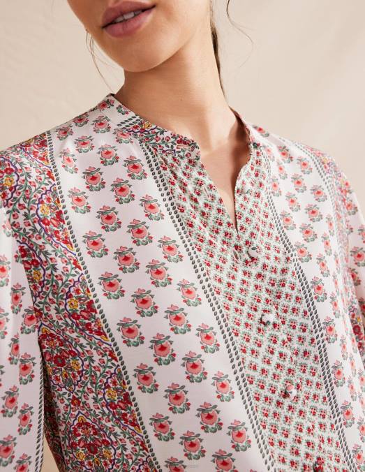 Boden vêtements rose et fleur délicate femmes blouse décontractée à manches larges LB2X990