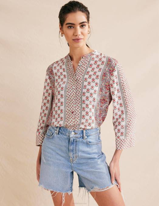 Boden vêtements rose et fleur délicate femmes blouse décontractée à manches larges LB2X990
