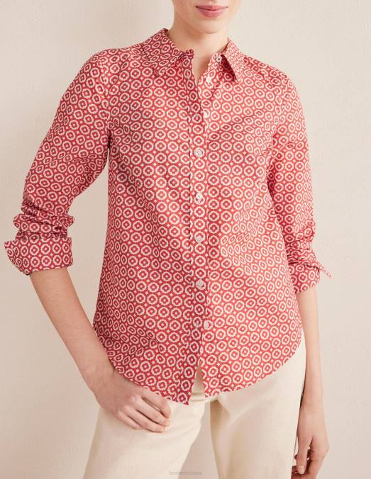 Boden vêtements rose fanée et diamant pop femmes chemise droite en coton LB2X1230