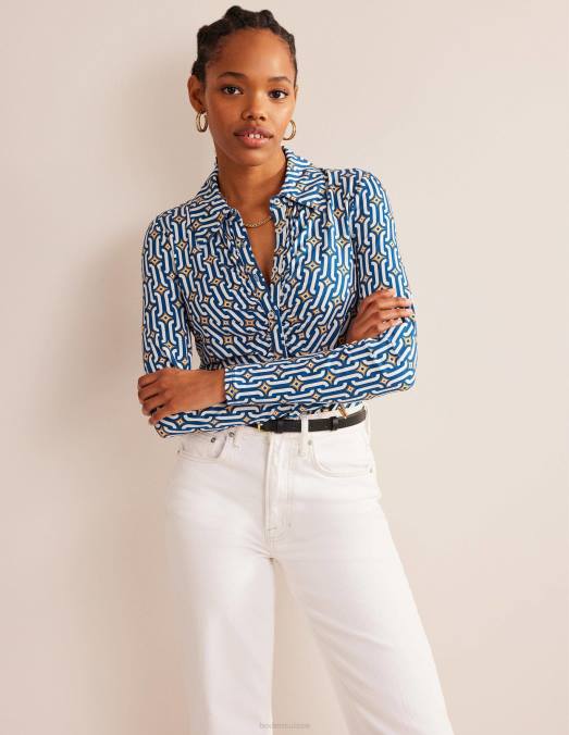Boden vêtements saphir et géo azur femmes chemise en jersey imprimé LB2X1485